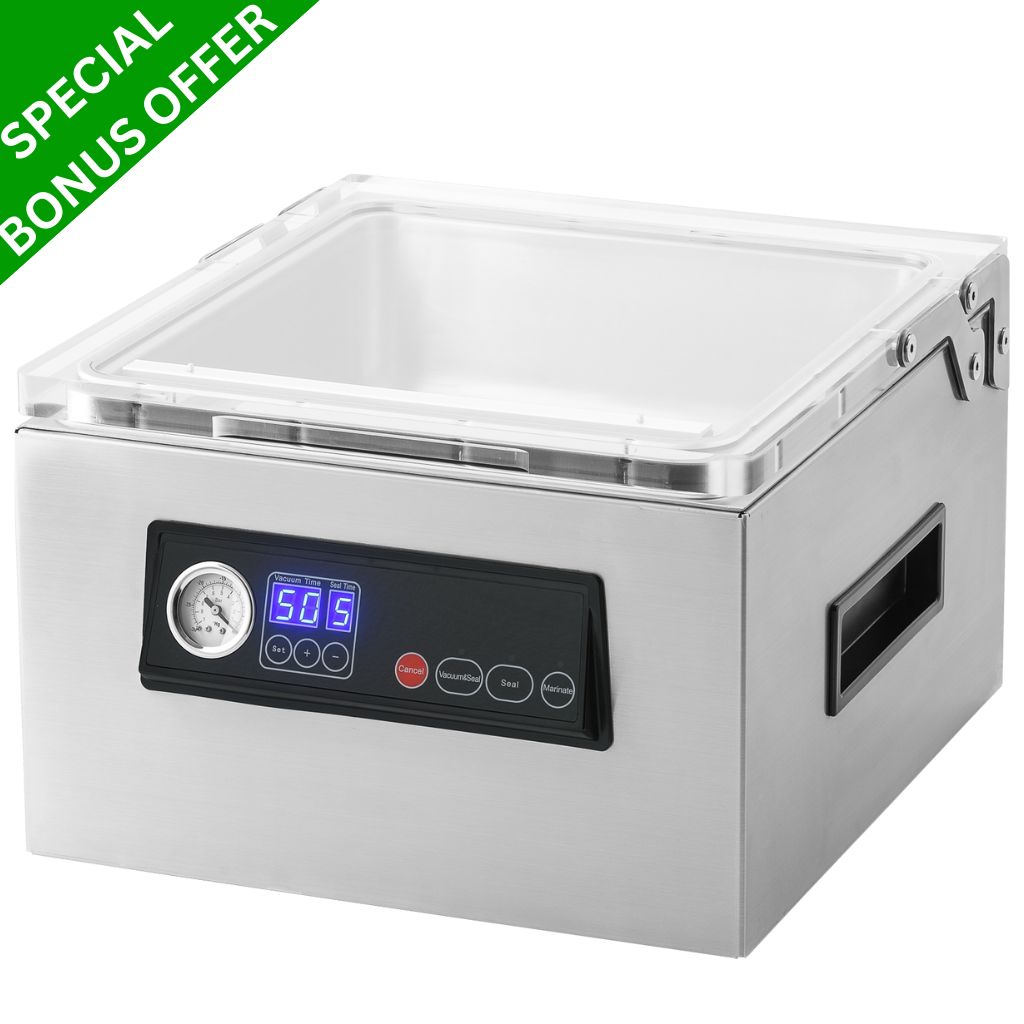 Pro-line CH2 Vacuum Chamber Sealer Cryovac Machine with Bonus Offer of Free Bags, Free Heat Seal Bar, Free Gasket and Free Filler Plates